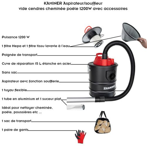 Aspirateur/souffleur Vide Cendres Cheminée Poêle 1200w Avec Accessoires