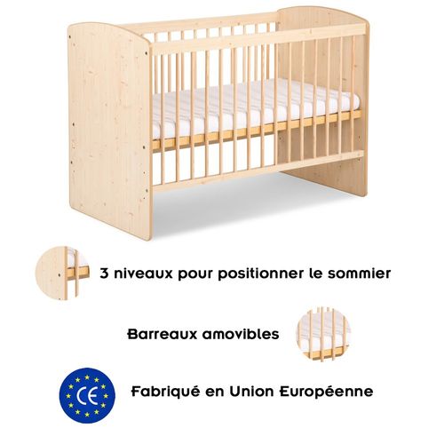 Karolina Ii Lit Bébé À Barreaux 120x60 Avec Sommier Réglable Pin