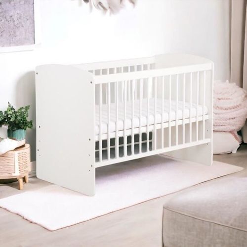 Karolina Ii Lit Bébé À Barreaux 120x60 Avec Sommier Réglable Blanc