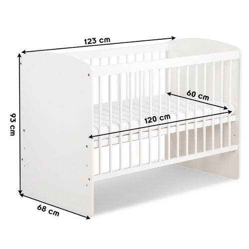 Karolina Ii Lit Bébé À Barreaux 120x60 Avec Sommier Réglable Blanc