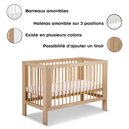 Olivia Lit Bébé à Barreaux 60x120 Bois Sans Tiroir