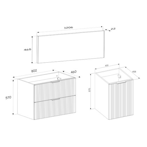 Meuble Suspendu Sous Vasque Adel Cachemire 120 Cm Avec Panier à Linge Et Plan Chêne