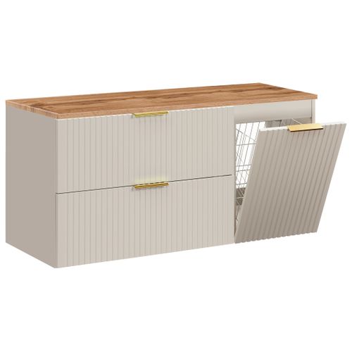 Meuble Suspendu Sous Vasque Adel Cachemire 120 Cm Avec Panier à Linge Et Plan Chêne