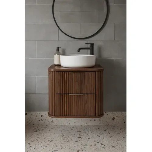 Meuble Sous-vasque Suspendu Glamour 60 Cm – 2 Tiroirs, Finition Noyer Foncé, Design Moderne