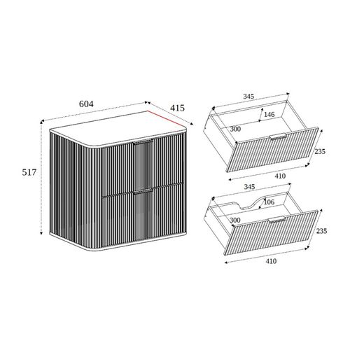 Meuble Sous-vasque Suspendu Glamour 60 Cm – 2 Tiroirs, Finition Noyer Foncé, Design Moderne