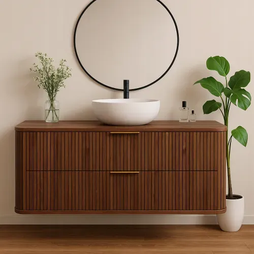 Meuble Sous-vasque Suspendu Glamour 120 Cm – 2 Tiroirs, Finition Noyer Foncé, Design Moderne