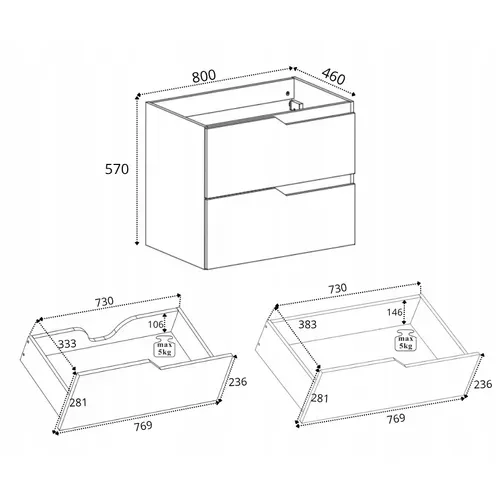 Meuble De Salle De Bain Suspendu Sous Vasque Modern Blanc 80 Cm
