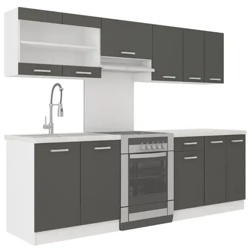 Cuisine Complète Ultra Linéaire 240 Cm — 7 Éléments, Gris Mat, Plan Inclus