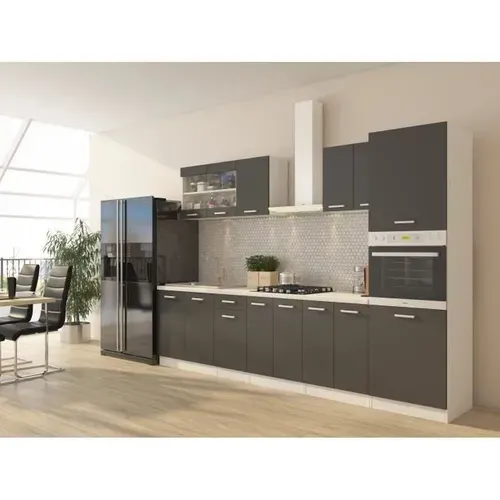 Ultra Cuisine Complete Avec Colonne Four Et Plan De Travail Inclus - L300 Cm - 9 Éléments - Gris Mat