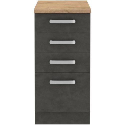 Meuble Bas 4 Tiroirs Avec Plan De Travail - Gris Mat - L 40 X P 51,6 X H 85 Cm - Lassen