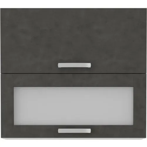 Meuble Haut 2 Portes Basculantes - L 80 X P 31,6 X H 72 - Gris Mat - Lassen