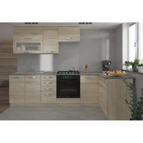 Lassen Cuisine Complete D'angle 240x165 Cm Avec Plan De Travail Angle Réversible Décor Chene Sonoma