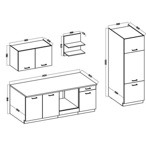 Cuisine Équipée Graphit 270 Cm - Plan De Travail 210x60 Cm Ép.28 Mm, Gris