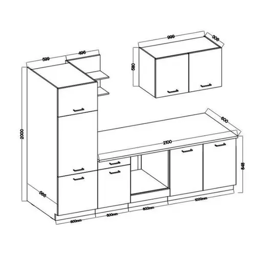 Cuisine Équipée Graphit 270 Cm - Plan De Travail 210x60 Cm Ép.28 Mm, Gris