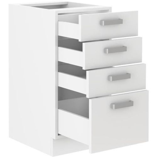 Atlas Meuble Bas 4 Tiroirs - Décor Blanc - L 40 X P 52 X H 82 Cm - Plan De Travail Non Inclus