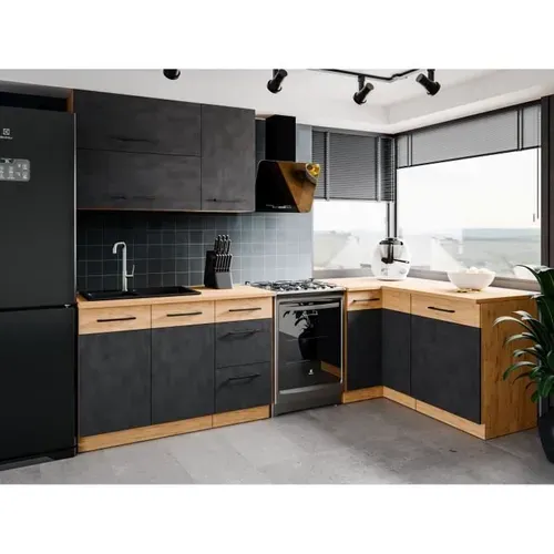 Meuble Bas Rock - Mélaminé Décor Chêne Lancelot Et Gris Matera - 1 Porte - L60 X H82 Cm