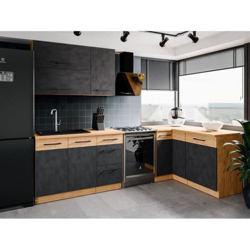 Colonne Cuisine 60x210 Cm - 2 Portes, Niche Four, Chêne Lancelot Et Gris Matera