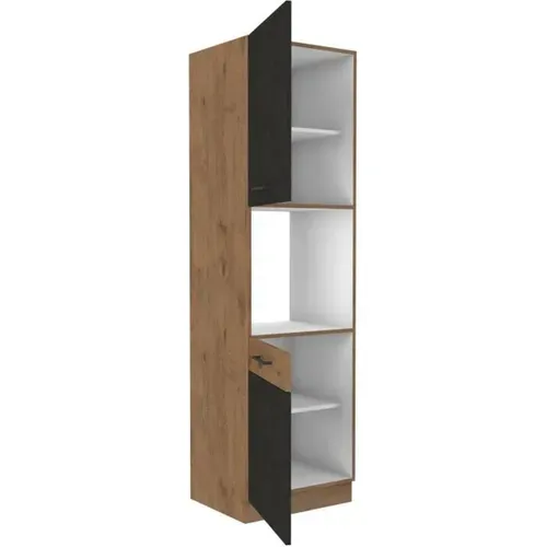 Colonne Cuisine 60x210 Cm - 2 Portes, Niche Four, Chêne Lancelot Et Gris Matera