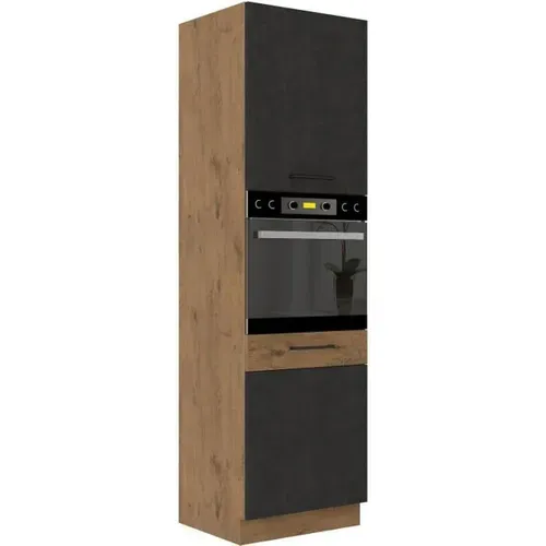 Colonne Cuisine 60x210 Cm - 2 Portes, Niche Four, Chêne Lancelot Et Gris Matera