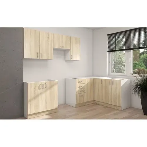 Sara Cuisine Complete Modulable - Angle Réversible - 7 Éléments - Décor Chene Sonoma - L270xl148 Cm