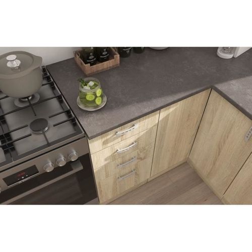 Sara Cuisine Complete Modulable - Angle Réversible - 7 Éléments - Décor Chene Sonoma - L270xl148 Cm