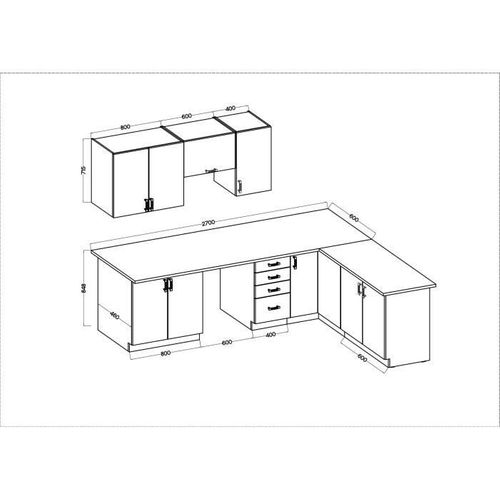 Sara Cuisine Complete Modulable - Angle Réversible - 7 Éléments - Décor Chene Sonoma - L270xl148 Cm