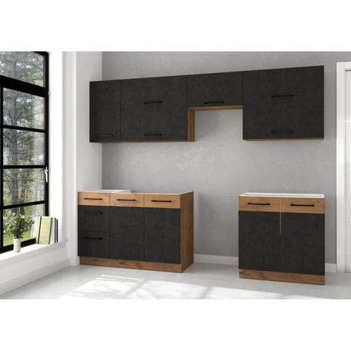 Cuisine Complete Rock 7 Éléments - Décor Chêne Lancelot Et Gris Matera - L260xp52xh82cm