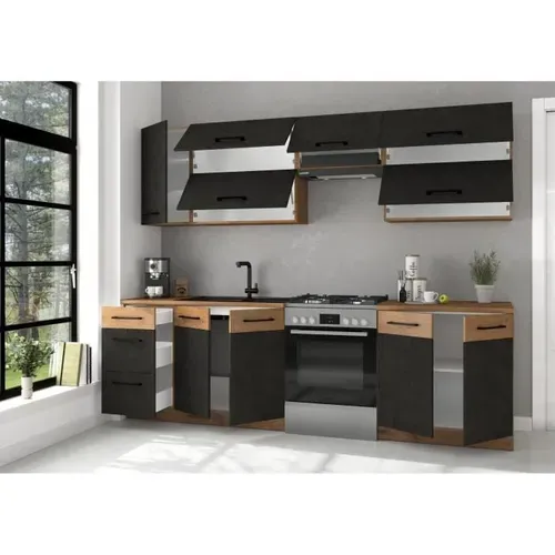 Cuisine Complete Rock 7 Éléments - Décor Chêne Lancelot Et Gris Matera - L260xp52xh82cm