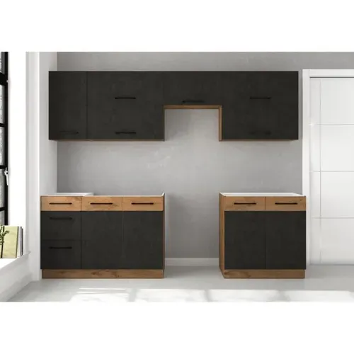 Cuisine Complete Rock 7 Éléments - Décor Chêne Lancelot Et Gris Matera - L260xp52xh82cm
