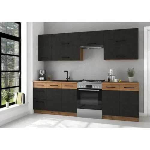 Cuisine Complete Rock 7 Éléments - Décor Chêne Lancelot Et Gris Matera - L260xp52xh82cm