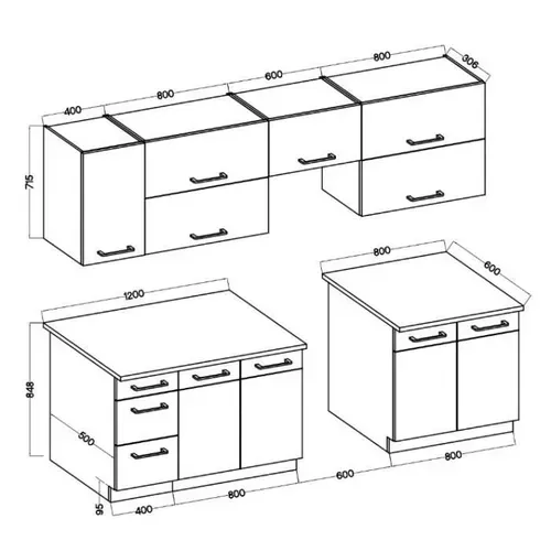 Cuisine Complete Rock 7 Éléments - Décor Chêne Lancelot Et Gris Matera - L260xp52xh82cm