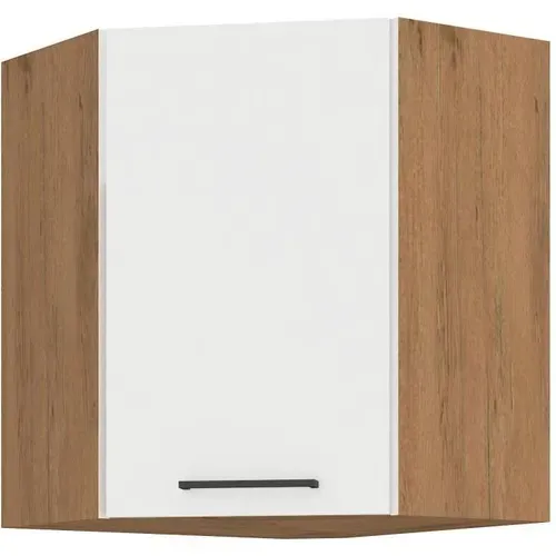 Rock - Meuble Haut D'angle - Mélaminé Chêne Lancelot Et Blanc Brillant - 58 X 58 Cm