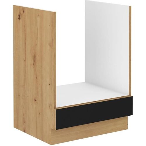 Modena - Meuble Bas Four - 60 X 52 X 82 Cm - Chene Artisan / Noir Mat - Plan De Travail Non Inclus