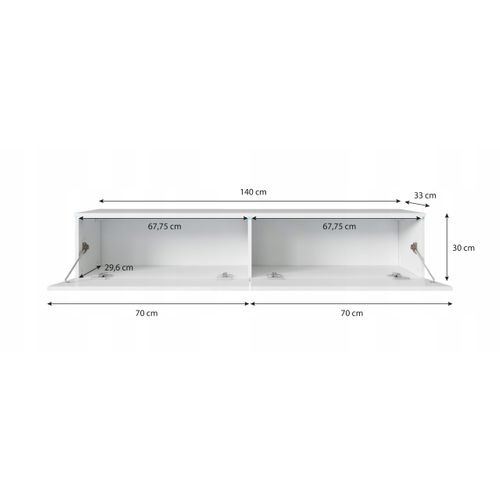 Meuble TV 140 Cm 2 Portes Chêne Wotan Mat / Noir Brillant Suspendu Ou Posé
