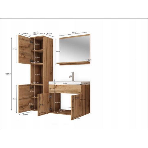 Salle De Bain Suspendue Lavabo Miroir + Colonne Matera / Blanc Brillant