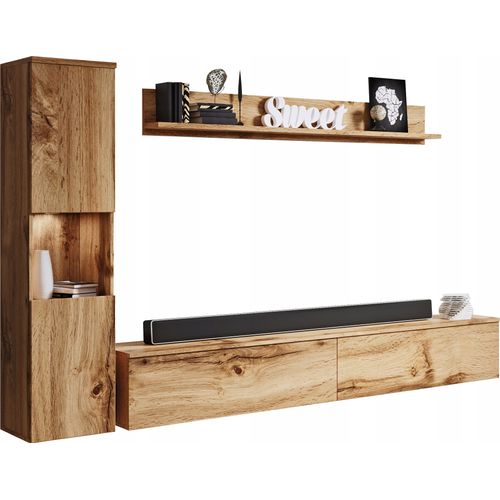 Meuble Mural 3 Pièces: Colonne + TV 180 Cm, Chêne Wotan Mat