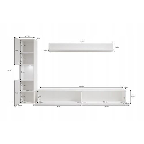 Meuble Mural 3 Pièces: Colonne + TV 180 Cm, Chêne Wotan Mat