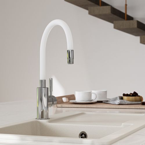 Robinet Mitigeur De Cuisine Bec Flexible Zumba Blanc