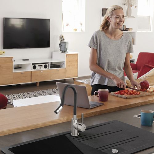 Robinet Mitigeur De Cuisine Bec Flexible Zumba Gris