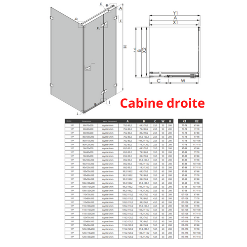 Cabine De Douche  Droite 120x80 Pivotante Santorini White,couleur: Blanc, Accès De Face
