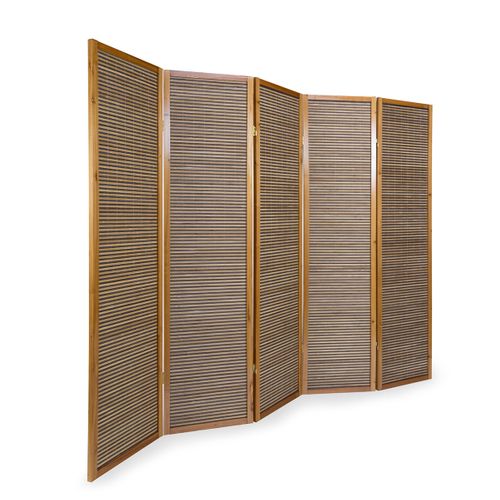 Paravent En Bois Brun Avec Bambou De 5 Pans