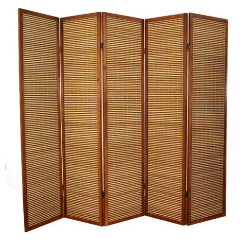 Paravent En Bois Brun Avec Bambou De 5 Pans