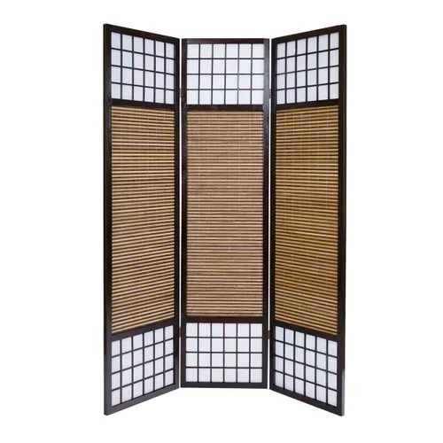 Paravent/séparateur De Pièce Japonais Avec Bambou En Bois De 3 Panneaux Coloris Marron