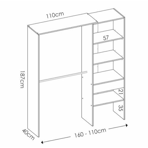 Armoire Placard Extensible Coloris Blanc - Longueur 110-160 X Hauteur 187 X Profondeur 40 Cm