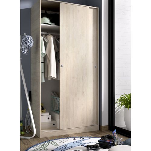 Armoire à Portes Coulissantes Coloris Naturel - Longueur 100 X Profondeur 50 X Hauteur 204 Cm