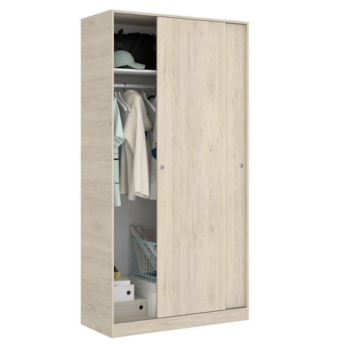 Armoire à Portes Coulissantes Coloris Naturel - Longueur 100 X Profondeur 50 X Hauteur 204 Cm