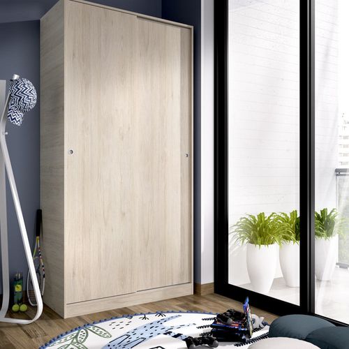 Armoire à Portes Coulissantes Coloris Naturel - Longueur 100 X Profondeur 50 X Hauteur 204 Cm