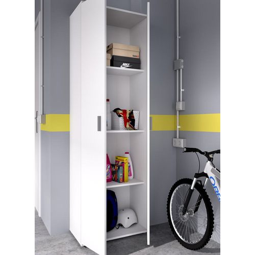 Armoire De Rangement 2 Portes Coloris Blanc - Longueur 61 X Profondeur 35 X Hauteur 190 Cm