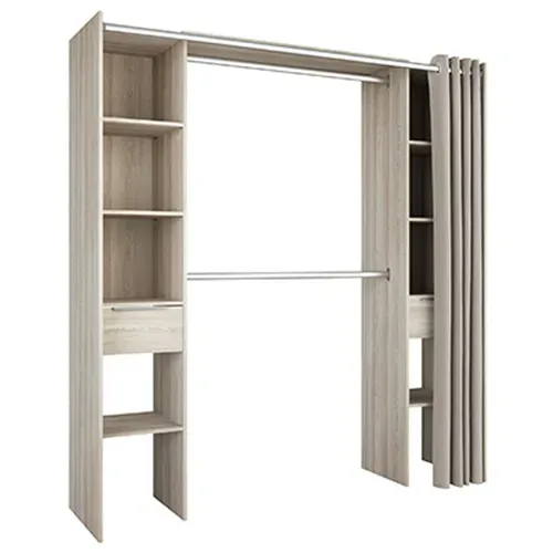 Kit Placard Avec Rideau Coloris Chêne Shannon - 115 X 203 X 50 Cm