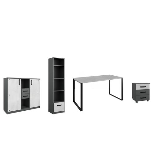 Chambre à Coucher Complète pour Enfant Coloris Imitation Béton Clair/graphite - 140x200 Cm